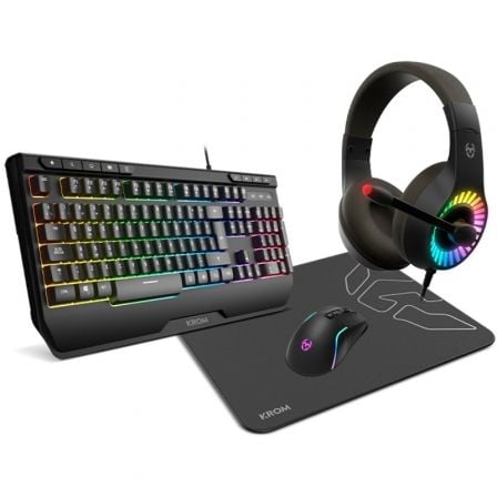 Pack Gaming Krom kenya/ Teclado RGB + Ratón Óptico + Alfombrilla + Auriculares