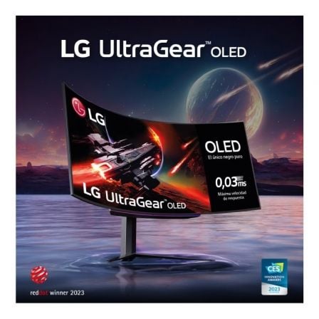 Monitor Gaming Ultrapanorámico Curvo LG UltraGear 45GR95QE-B 44.5"/ WQHD/ 0.03ms/ 240Hz/ OLED/ Regulable en altura/ Negro