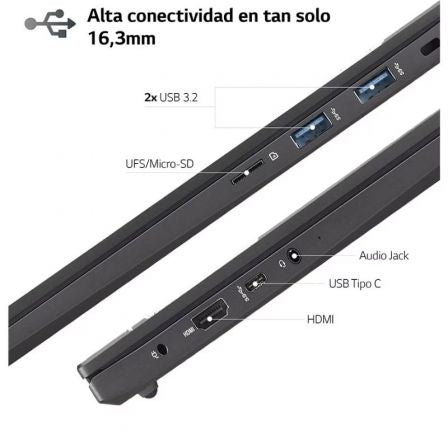 Portátil LG Ultra 16UD70R-G.AX56B Ryzen 5 7530U/ 16GB/ 512GB SSD/ 16"/ Sin Sistema Operativo