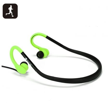 AURICULARES DEPORTIVOS NGS GREEN COUGAR - ESTÉREO - GANCHO ADAPTABLE A LA OREJA - IMPERMEABLES - 20HZ-20KHZ - CABLE 120CM - JACK 3.5MM - VERDE/NEGRO