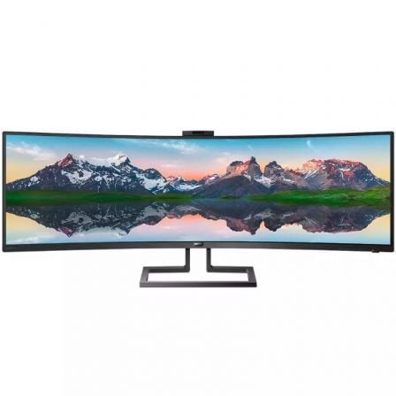 Monitor Profesional Ultrapanorámico Curvo Philips 499P9H 48.8"/ Dual QHD/ Webcam/ Multimedia/ Regulable en altura/ Negro