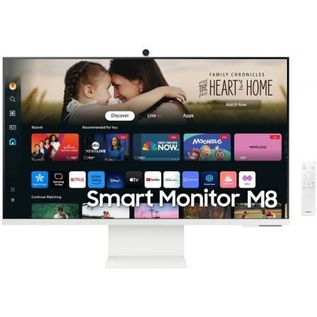 Smart Monitor Samsung M8 S32DM801UU 32"/ 4K/ Smart TV/ Webcam/ Multimedia/ Regulable en altura/ Blanco