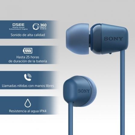 Auriculares Inalámbrico Intrauditivos Sony WI-C100/ con Micrófono/ Bluetooth/ Azules