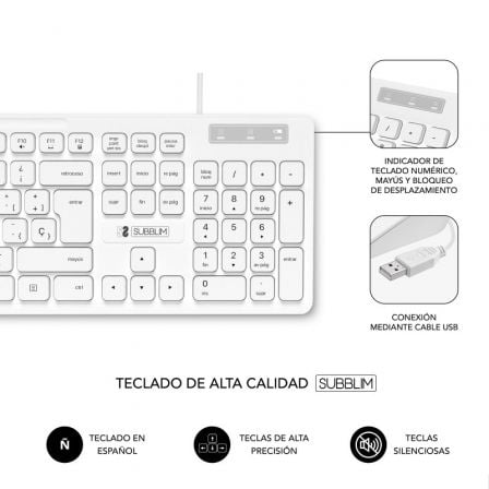 Teclado Subblim Business Slim Silencioso/ Blanco