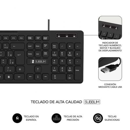 Teclado Subblim Business Slim Silencioso/ Negro