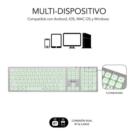 Teclado Inalámbrico Subblim Master/ Plata y Blanco