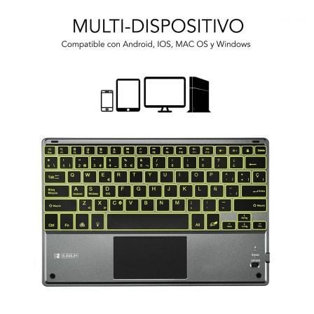 Teclado Compacto Inalámbrico por Bluetooth Subblim Touchpad Smart Blacklit/ Gris