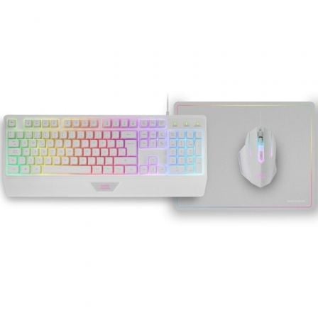 Pack Gaming Mars Gaming MCP124/ Teclado H-MECH  + Ratón Óptico + Alfombrilla/ Blanco