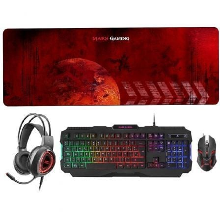 Pack Gaming Mars Gaming MCPRGB2/ Teclado RGB + Ratón Óptico + Alfombrilla XXL + Auriculares