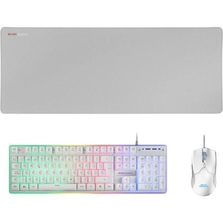 Pack Gaming Mars Gaming MCPX/ Teclado H-MECH  + Ratón Óptico + Alfombrilla/ Blanco