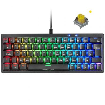 Teclado Gaming Mecánico Mars Gaming MKMINIPRO/ Switch Amarillo/ Negro