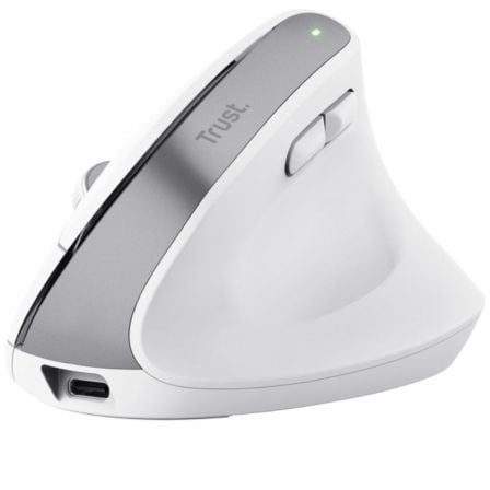 Ratón Ergonómico Inalámbrico por Bluetooth Trust Bayo+/ Batería Recargable/ Hasta 2400 DPI/ Blanco