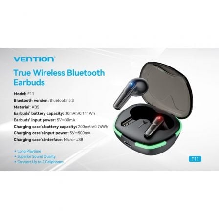 Auriculares Bluetooth Vention AIR A02 F11B0 con estuche de carga/ Autonomía 7h/ Negros