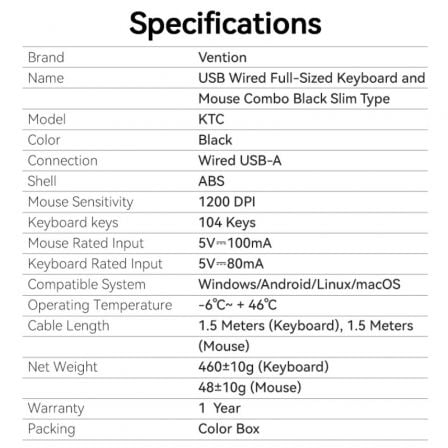 Teclado y Ratón Vention Combo KTCB0-ES/ Negro